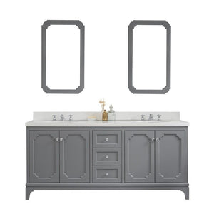 Water Creation Vanity Water Creation VQU072QCCG04 Queen 72 Inch Double Sink Quartz Carrara Vanity In Cashmere Grey With Matching Mirror