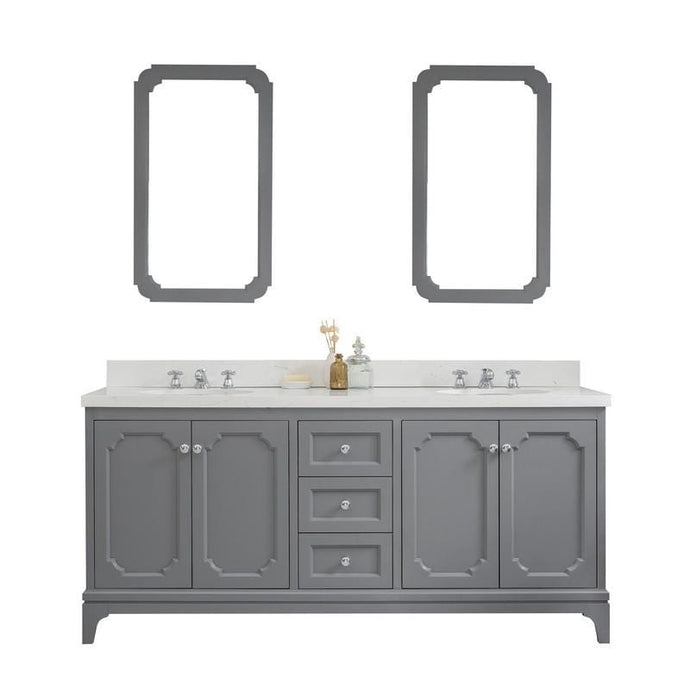 Water Creation Vanity Water Creation VQU072QCCG04 Queen 72 Inch Double Sink Quartz Carrara Vanity In Cashmere Grey With Matching Mirror