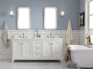 Water Creation Vanity Water Creation VQU072QCPW00 Queen 72 Inch Double Sink Quartz Carrara Vanity In Pure White