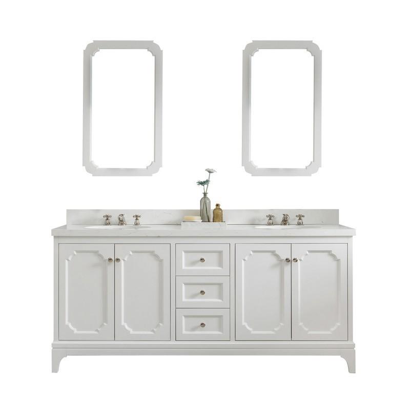 Water Creation Vanity Water Creation VQU072QCPW00 Queen 72 Inch Double Sink Quartz Carrara Vanity In Pure White