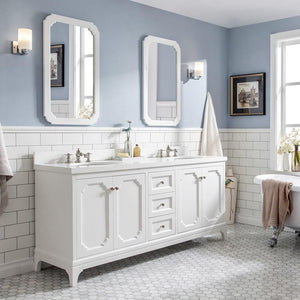 Water Creation Vanity Water Creation VQU072QCPW62 Queen 72 Inch Double Sink Quartz Carrara Vanity In Pure White with Lavatory Faucet