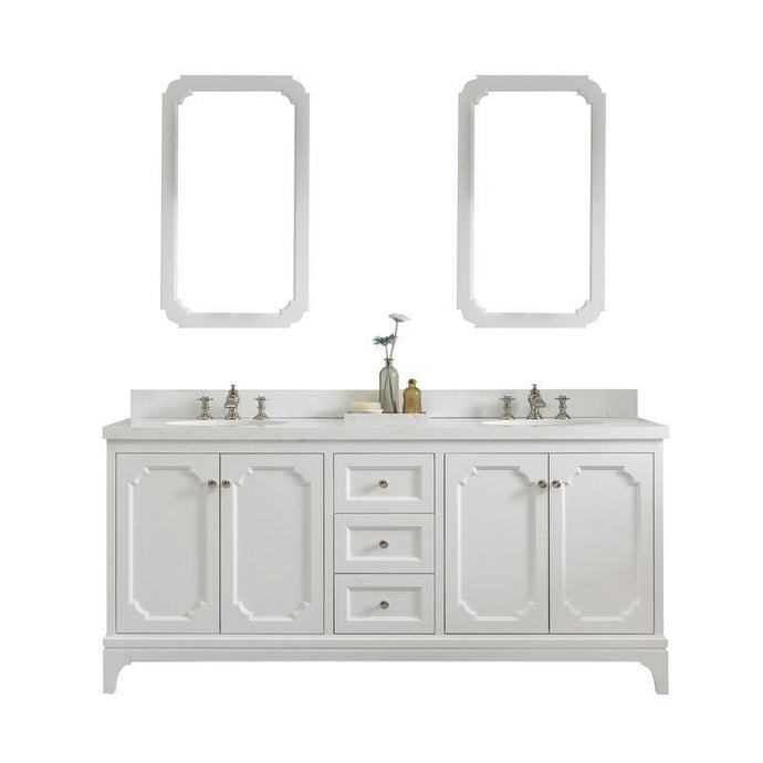 Water Creation Vanity Water Creation VQU072QCPW62 Queen 72 Inch Double Sink Quartz Carrara Vanity In Pure White with Lavatory Faucet