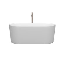 Load image into Gallery viewer, Wyndham Collection Bathtub Wyndham Collection WCBTE301159MWATP11BN Ursula 59 Inch Freestanding Bathtub in Matte White with Floor Mounted Faucet, Drain and Overflow Trim in Brushed Nickel