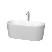 Load image into Gallery viewer, Wyndham Collection Bathtub Wyndham Collection WCBTE301159MWATP11BN Ursula 59 Inch Freestanding Bathtub in Matte White with Floor Mounted Faucet, Drain and Overflow Trim in Brushed Nickel