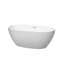 Load image into Gallery viewer, Wyndham Collection Bathtub Wyndham Collection WCBTE306159MW Juno 59 Inch Freestanding Bathtub in Matte White with Polished Chrome Drain and Overflow Trim