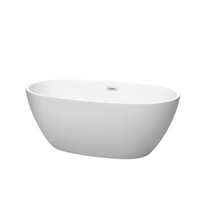 Wyndham Collection Bathtub Wyndham Collection WCBTE306159MW Juno 59 Inch Freestanding Bathtub in Matte White with Polished Chrome Drain and Overflow Trim