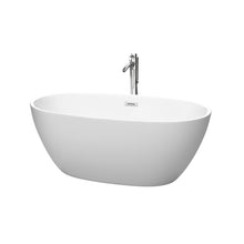 Load image into Gallery viewer, Wyndham Collection Bathtub Wyndham Collection WCBTE306159MWATP11PC Juno 59 Inch Freestanding Bathtub in Matte White with Floor Mounted Faucet, Drain and Overflow Trim in Polished Chrome