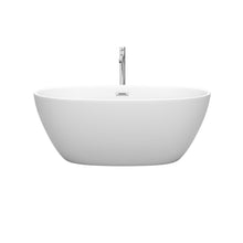 Load image into Gallery viewer, Wyndham Collection Bathtub Wyndham Collection WCBTE306159MWATP11PC Juno 59 Inch Freestanding Bathtub in Matte White with Floor Mounted Faucet, Drain and Overflow Trim in Polished Chrome