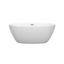 Load image into Gallery viewer, Wyndham Collection Bathtub Wyndham Collection WCBTE306159MWBNTRIM Juno 59 Inch Freestanding Bathtub in Matte White with Brushed Nickel Drain and Overflow Trim