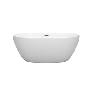 Wyndham Collection Bathtub Wyndham Collection WCBTE306159MWBNTRIM Juno 59 Inch Freestanding Bathtub in Matte White with Brushed Nickel Drain and Overflow Trim