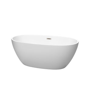 Wyndham Collection Bathtub Wyndham Collection WCBTE306159MWBNTRIM Juno 59 Inch Freestanding Bathtub in Matte White with Brushed Nickel Drain and Overflow Trim