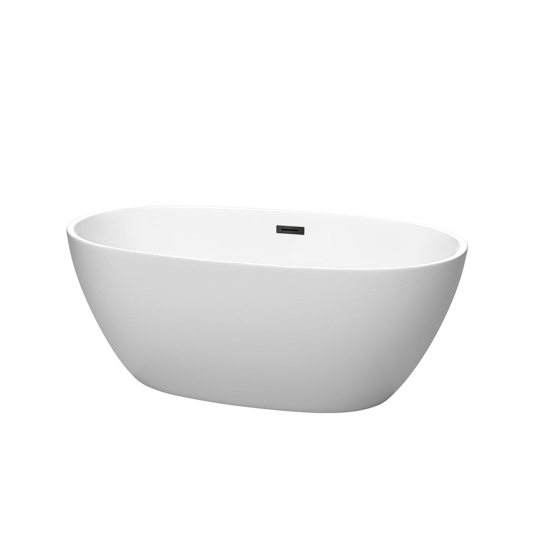 Wyndham Collection Bathtub Wyndham Collection WCBTE306159MWMBTRIM Juno 59 Inch Freestanding Bathtub in Matte White with Matte Black Drain and Overflow Trim