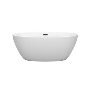 Wyndham Collection Bathtub Wyndham Collection WCBTE306159MWMBTRIM Juno 59 Inch Freestanding Bathtub in Matte White with Matte Black Drain and Overflow Trim