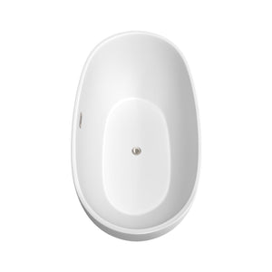 Wyndham Collection Bathtub Wyndham Collection WCBTE306163MWATP11BN Juno 63 Inch Freestanding Bathtub in Matte White with Floor Mounted Faucet, Drain and Overflow Trim in Brushed Nickel
