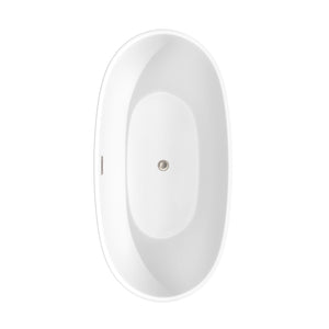 Wyndham Collection Bathtub Wyndham Collection WCBTE306163MWATP11BN Juno 63 Inch Freestanding Bathtub in Matte White with Floor Mounted Faucet, Drain and Overflow Trim in Brushed Nickel