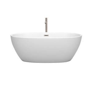 Wyndham Collection Bathtub Wyndham Collection WCBTE306163MWATP11BN Juno 63 Inch Freestanding Bathtub in Matte White with Floor Mounted Faucet, Drain and Overflow Trim in Brushed Nickel