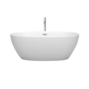 Wyndham Collection Bathtub Wyndham Collection WCBTE306163MWATP11PC Juno 63 Inch Freestanding Bathtub in Matte White with Floor Mounted Faucet, Drain and Overflow Trim in Polished Chrome