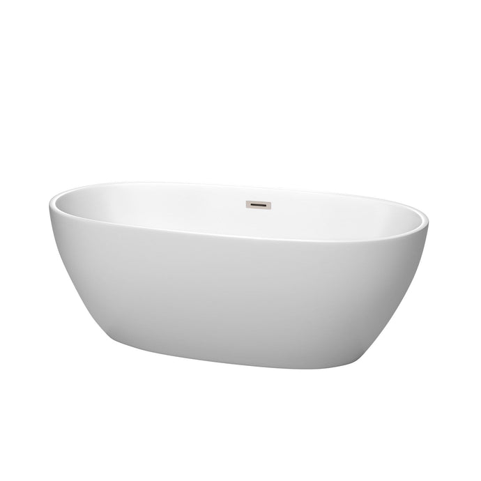 Wyndham Collection Bathtub Wyndham Collection WCBTE306163MWBNTRIM Juno 63 Inch Freestanding Bathtub in Matte White with Brushed Nickel Drain and Overflow Trim