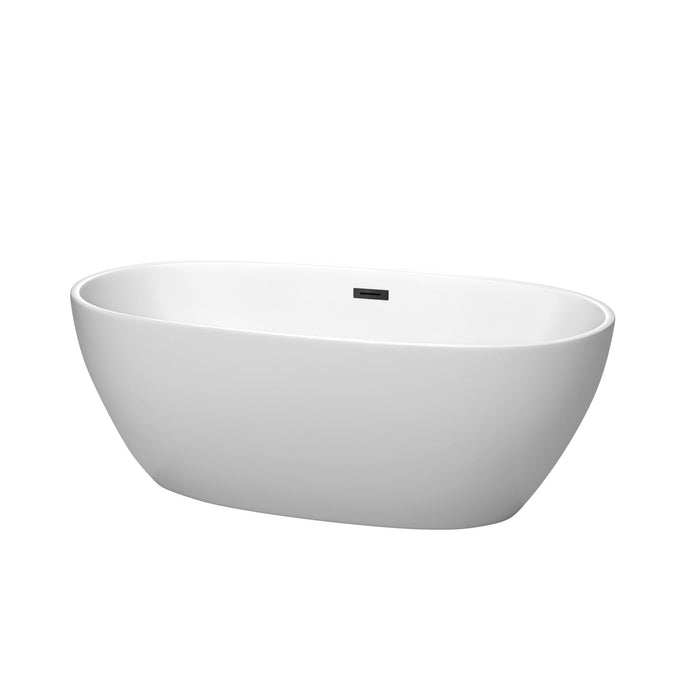 Wyndham Collection Bathtub Wyndham Collection WCBTE306163MWMBTRIM Juno 63 Inch Freestanding Bathtub in Matte White with Matte Black Drain and Overflow Trim