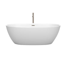 Load image into Gallery viewer, Wyndham Collection Bathtub Wyndham Collection WCBTE306167MWATP11BN Juno 67 Inch Freestanding Bathtub in Matte White with Floor Mounted Faucet, Drain and Overflow Trim in Brushed Nickel