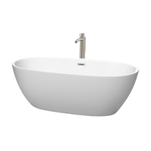 Load image into Gallery viewer, Wyndham Collection Bathtub Wyndham Collection WCBTE306167MWATP11BN Juno 67 Inch Freestanding Bathtub in Matte White with Floor Mounted Faucet, Drain and Overflow Trim in Brushed Nickel