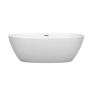 Wyndham Collection Bathtub Wyndham Collection WCBTE306167MWBNTRIM Juno 67 Inch Freestanding Bathtub in Matte White with Brushed Nickel Drain and Overflow Trim