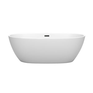 Wyndham Collection Bathtub Wyndham Collection WCBTE306167MWMBTRIM Juno 67 Inch Freestanding Bathtub in Matte White with Matte Black Drain and Overflow Trim