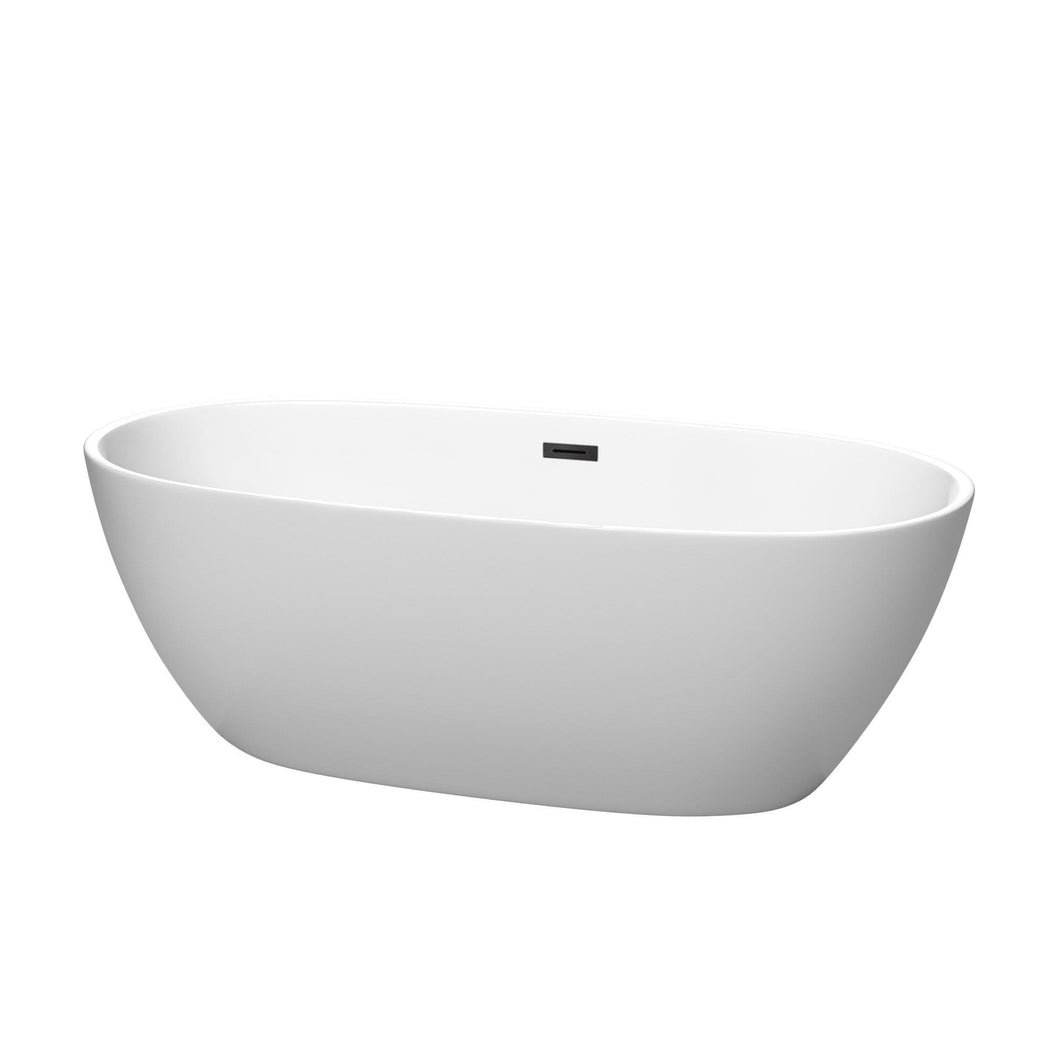 Wyndham Collection Bathtub Wyndham Collection WCBTE306167MWMBTRIM Juno 67 Inch Freestanding Bathtub in Matte White with Matte Black Drain and Overflow Trim