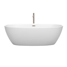 Load image into Gallery viewer, Wyndham Collection Bathtub Wyndham Collection WCBTE306171MWATP11BN Juno 71 Inch Freestanding Bathtub in Matte White with Floor Mounted Faucet, Drain and Overflow Trim in Brushed Nickel