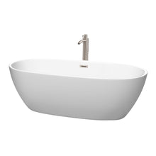 Load image into Gallery viewer, Wyndham Collection Bathtub Wyndham Collection WCBTE306171MWATP11BN Juno 71 Inch Freestanding Bathtub in Matte White with Floor Mounted Faucet, Drain and Overflow Trim in Brushed Nickel