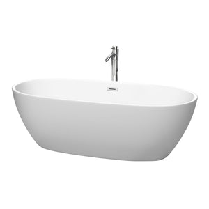 Wyndham Collection Bathtub Wyndham Collection WCBTE306171MWATP11PC Juno 71 Inch Freestanding Bathtub in Matte White with Floor Mounted Faucet, Drain and Overflow Trim in Polished Chrome