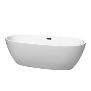 Wyndham Collection Bathtub Wyndham Collection WCBTE306171MWMBTRIM Juno 71 Inch Freestanding Bathtub in Matte White with Matte Black Drain and Overflow Trim