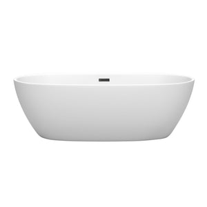 Wyndham Collection Bathtub Wyndham Collection WCBTE306171MWMBTRIM Juno 71 Inch Freestanding Bathtub in Matte White with Matte Black Drain and Overflow Trim