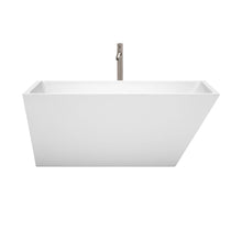 Load image into Gallery viewer, Wyndham Collection Bathtub Wyndham Collection WCBTK150159ATP11BN Hannah 59 Inch Freestanding Bathtub in White with Floor Mounted Faucet, Drain and Overflow Trim in Brushed Nickel
