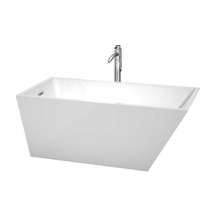 Wyndham Collection Bathtub Wyndham Collection WCBTK150159ATP11PC Hannah 59 Inch Freestanding Bathtub in White with Floor Mounted Faucet, Drain and Overflow Trim in Polished Chrome