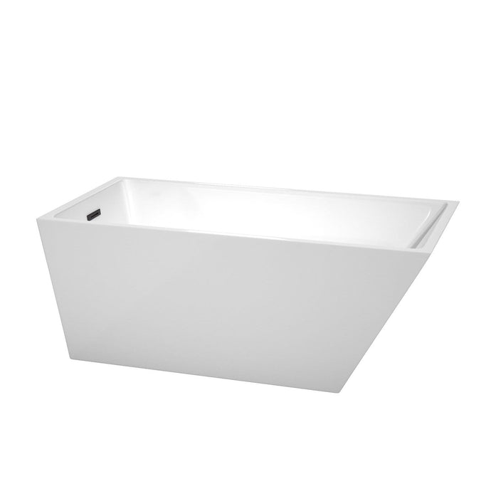 Wyndham Collection Bathtub Wyndham Collection WCBTK150159MBTRIM Hannah 59 Inch Freestanding Bathtub in White with Matte Black Drain and Overflow Trim
