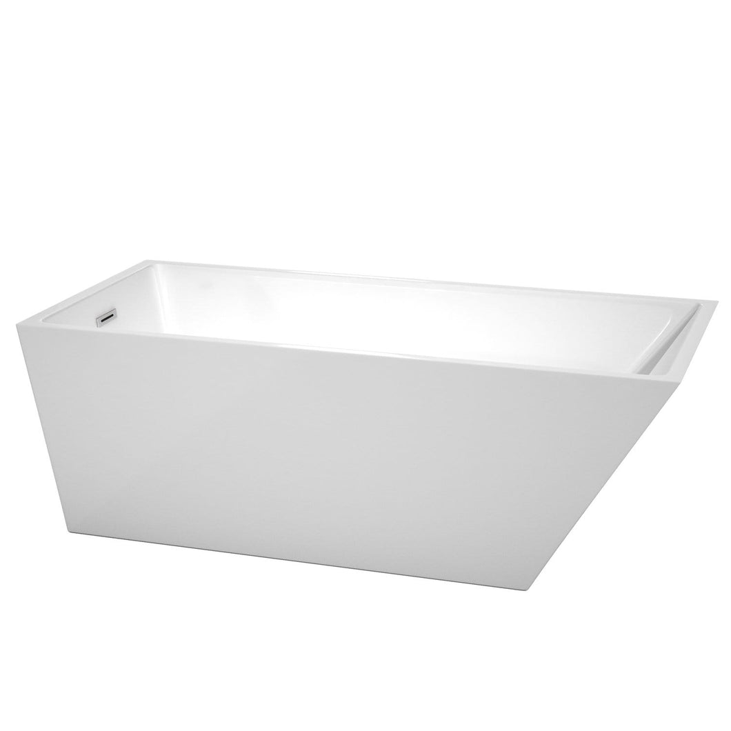 Wyndham Collection Bathtub Wyndham Collection WCBTK150167 Hannah 67 Inch Freestanding Bathtub in White with Polished Chrome Drain and Overflow Trim