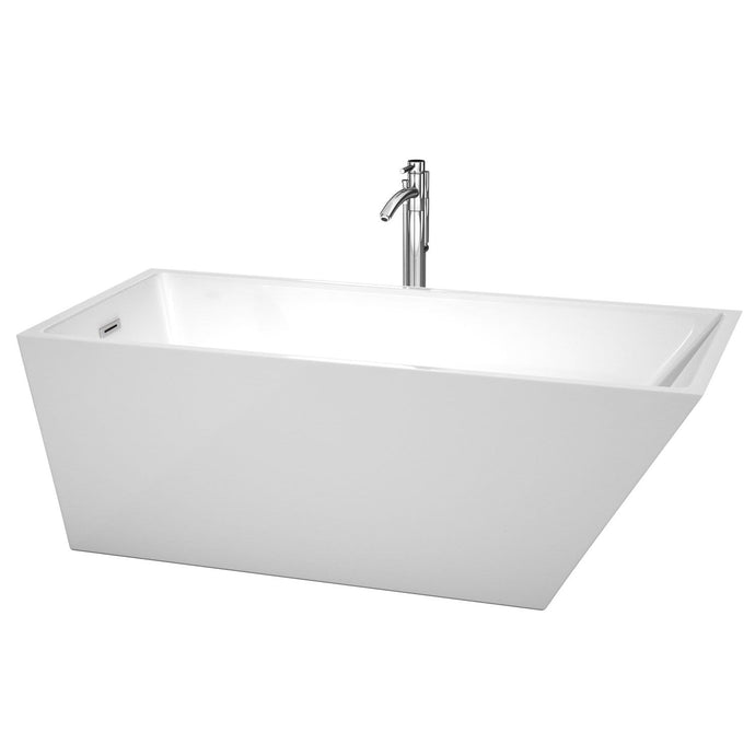 Wyndham Collection Bathtub Wyndham Collection WCBTK150167ATP11PC Hannah 67 Inch Freestanding Bathtub in White with Floor Mounted Faucet, Drain and Overflow Trim in Polished Chrome