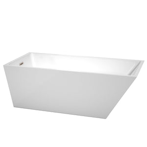 Wyndham Collection Bathtub Wyndham Collection WCBTK150167BNTRIM Hannah 67 Inch Freestanding Bathtub in White with Brushed Nickel Drain and Overflow Trim