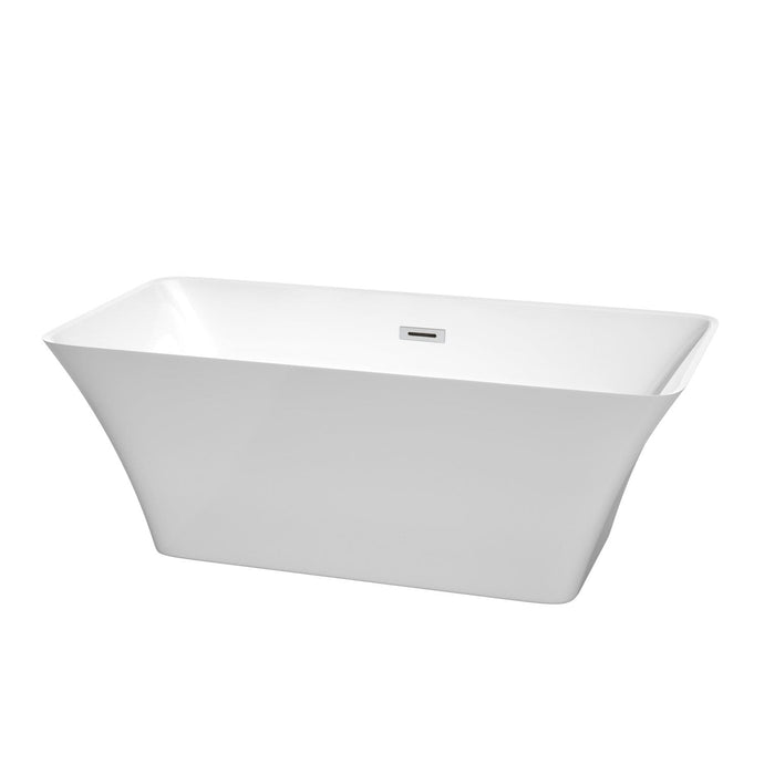 Wyndham Collection Bathtub Wyndham Collection WCBTK150459 Tiffany 59 Inch Freestanding Bathtub in White with Polished Chrome Drain and Overflow Trim