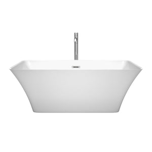 Wyndham Collection Bathtub Wyndham Collection WCBTK150459ATP11PC Tiffany 59 Inch Freestanding Bathtub in White with Floor Mounted Faucet, Drain and Overflow Trim in Polished Chrome