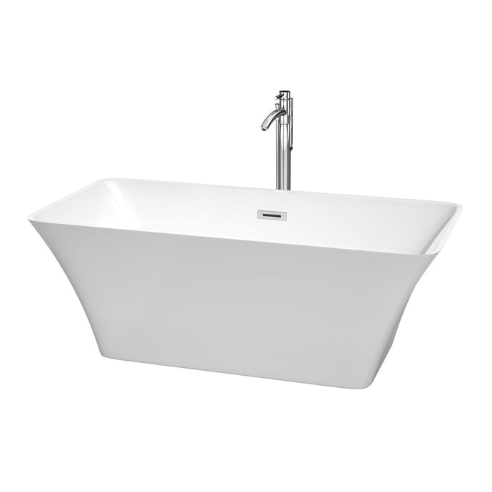 Wyndham Collection Bathtub Wyndham Collection WCBTK150459ATP11PC Tiffany 59 Inch Freestanding Bathtub in White with Floor Mounted Faucet, Drain and Overflow Trim in Polished Chrome