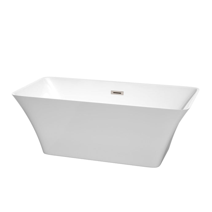 Wyndham Collection Bathtub Wyndham Collection WCBTK150459BNTRIM Tiffany 59 Inch Freestanding Bathtub in White with Brushed Nickel Drain and Overflow Trim
