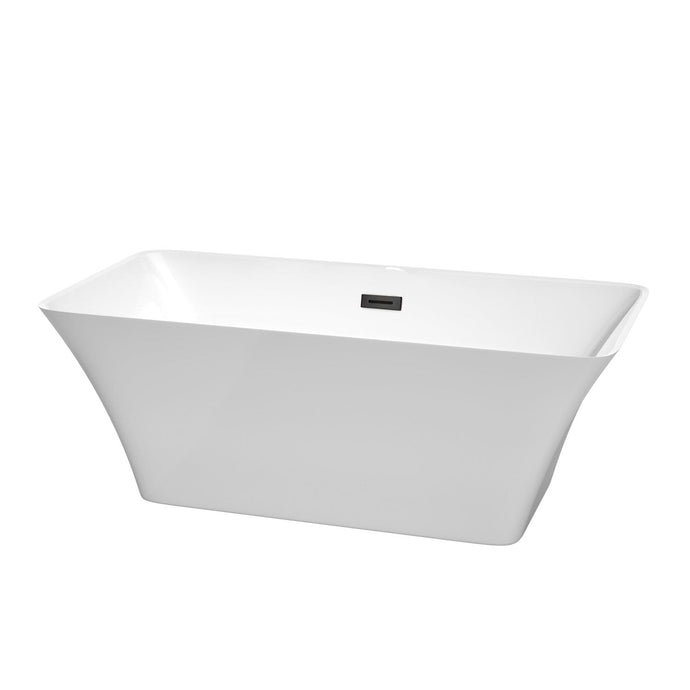 Wyndham Collection Bathtub Wyndham Collection WCBTK150459MBTRIM Tiffany 59 Inch Freestanding Bathtub in White with Matte Black Drain and Overflow Trim