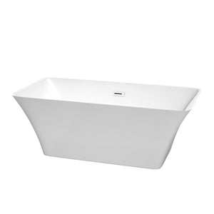 Wyndham Collection Bathtub Wyndham Collection WCBTK150459SWTRIM Tiffany 59 Inch Freestanding Bathtub in White with Shiny White Drain and Overflow Trim