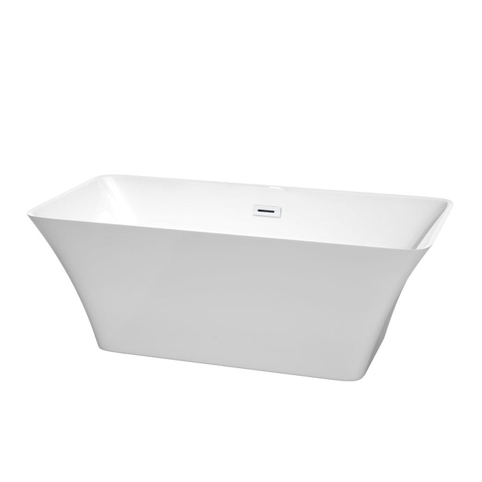 Wyndham Collection Bathtub Wyndham Collection WCBTK150459SWTRIM Tiffany 59 Inch Freestanding Bathtub in White with Shiny White Drain and Overflow Trim