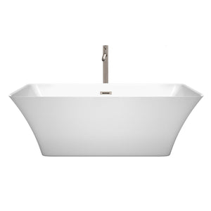 Wyndham Collection Bathtub Wyndham Collection WCBTK150467ATP11BN Tiffany 67 Inch Freestanding Bathtub in White with Floor Mounted Faucet, Drain and Overflow Trim in Brushed Nickel