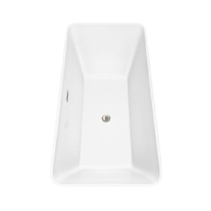 Wyndham Collection Bathtub Wyndham Collection WCBTK150467ATP11BN Tiffany 67 Inch Freestanding Bathtub in White with Floor Mounted Faucet, Drain and Overflow Trim in Brushed Nickel
