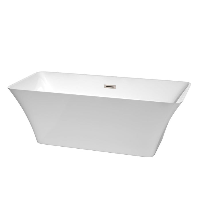 Wyndham Collection Bathtub Wyndham Collection WCBTK150467BNTRIM Tiffany 67 Inch Freestanding Bathtub in White with Brushed Nickel Drain and Overflow Trim