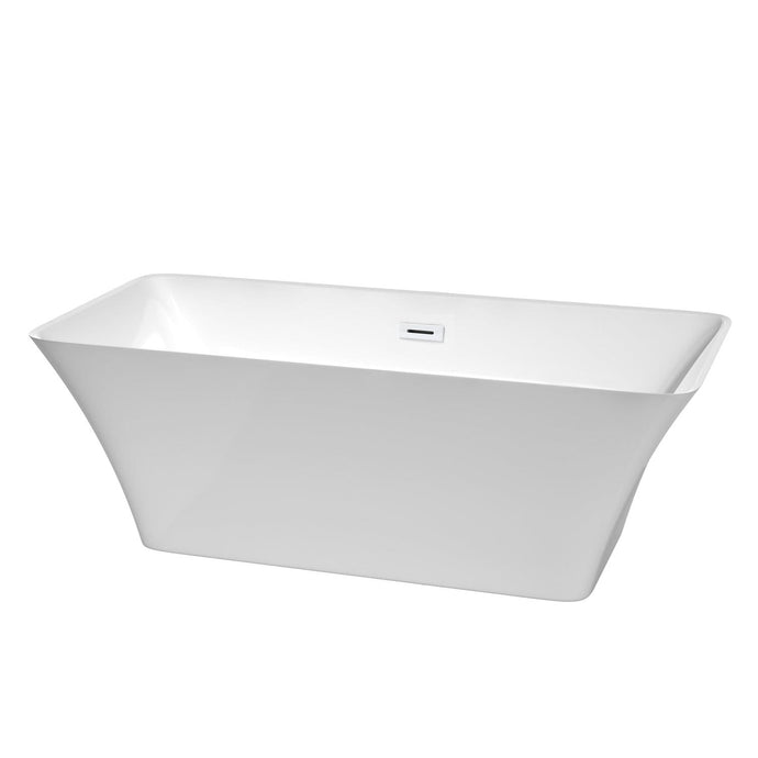 Wyndham Collection Bathtub Wyndham Collection WCBTK150467SWTRIM Tiffany 67 Inch Freestanding Bathtub in White with Shiny White Drain and Overflow Trim
